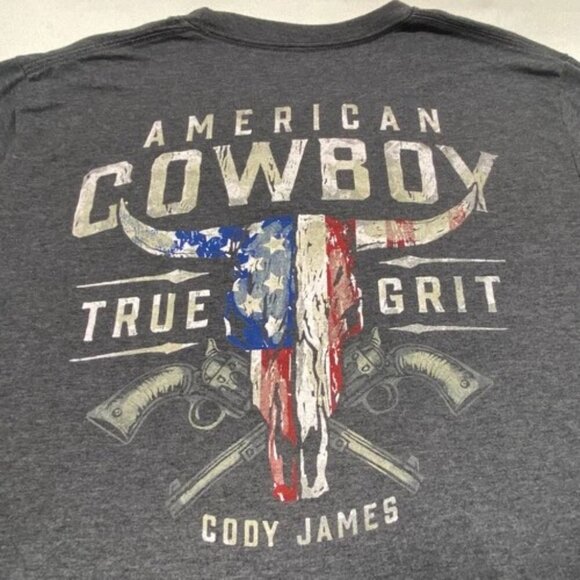Cody James American Cowboy Graphic Tee Men's Large Charcoal Heather Western EUC - Picture 5 of 5